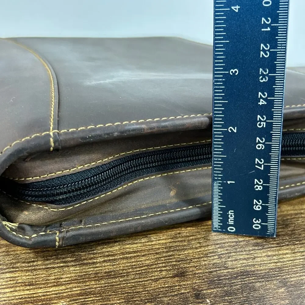 Vintage Franklin Covey 7 Ring Full Grain Leather Classic Brown Zip Planner USA